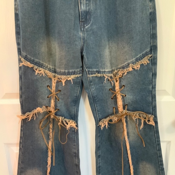 CIDER VINTAGE RAW EDGE WASH HIPPIE FLARED JEANS SIZE XL - Picture 6 of 11